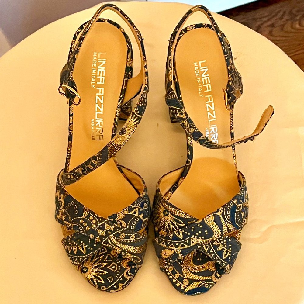 Linea Azzurra Blue and Gold Size 39 Sandals